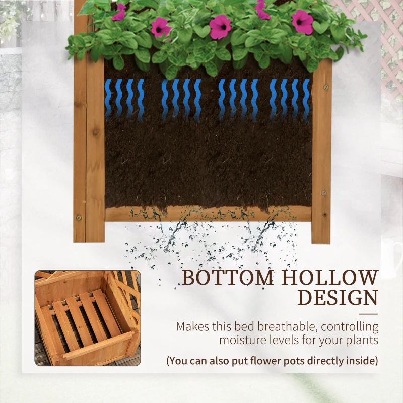 Outsunny Raised Garden Bed Wood Planter with Trellis for Vine Climbing, 16" x 16" x 57", Brown