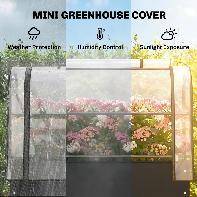 Outsunny Raised Garden Bed with Flip-Up Greenhouse Cover, Metal Elevated Garden Bed with Legs and Drainage Hole, Black