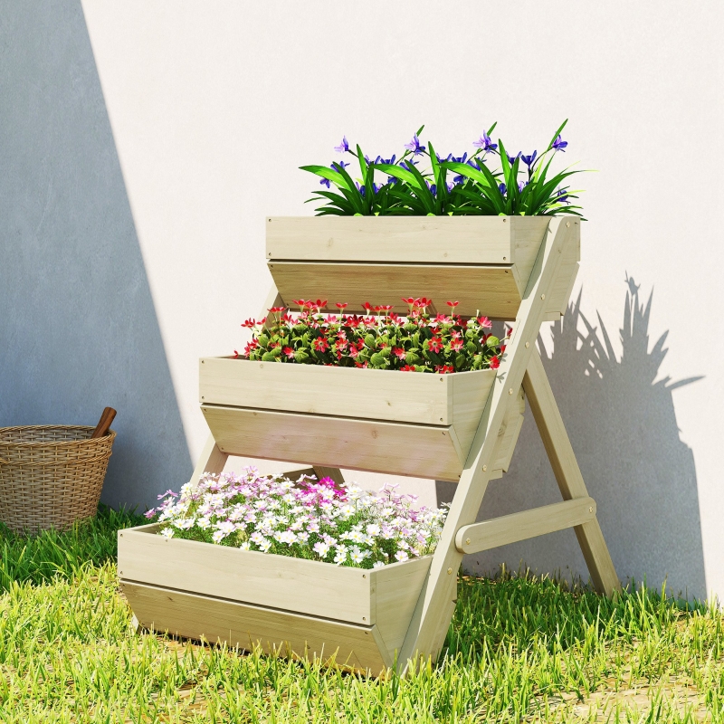 Outsunny 3 Tier Elevated Planter Box, Vertical Wooden Raised Garden Bed for Flowers, Vegetables, 26" x 30" x 30", Light Green