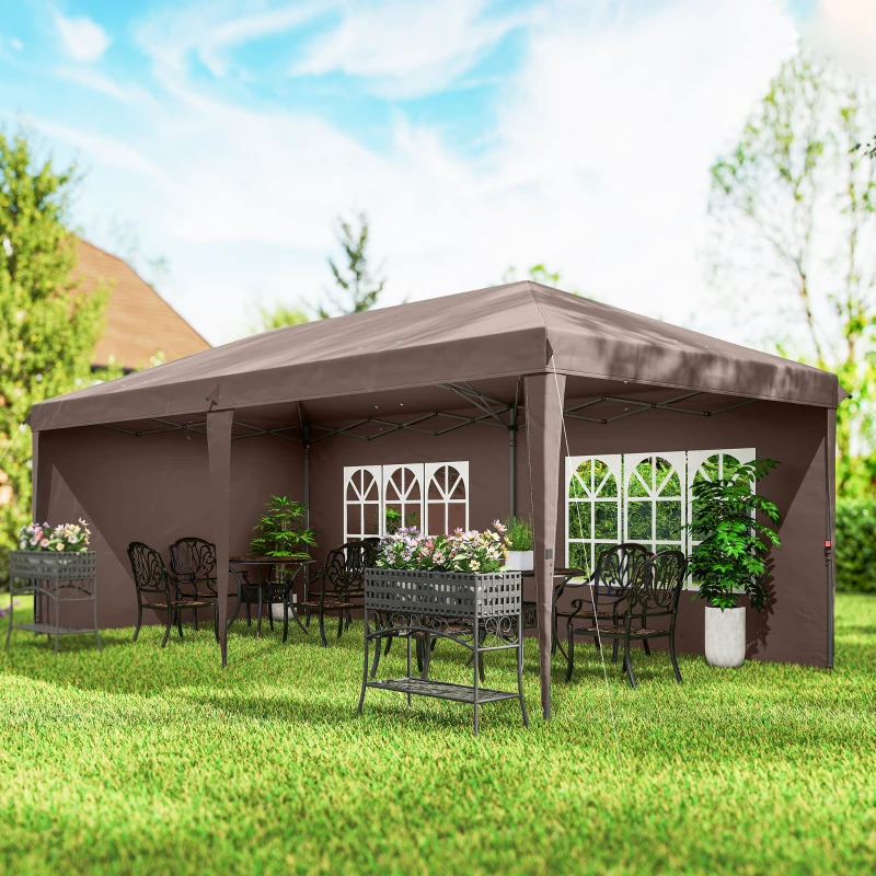 Outsunny 10' x 20' Outdoor Pop Up Canopy Tent Party Tent Instant Shelter W/ Carrying Bag, Coffee