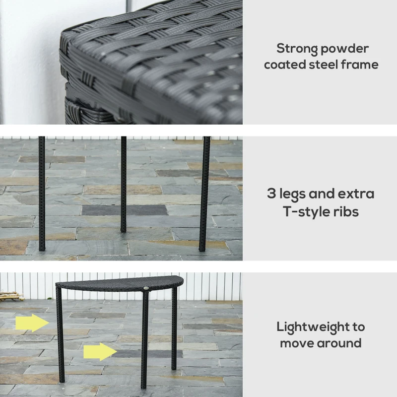 Outsunny Half Round Side Table, PE Rattan Coffee Table with Metal Frame for Patio, Garden, Balcony, Black