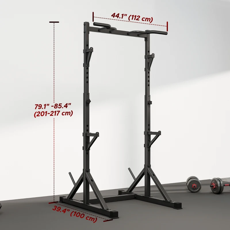 Soozier Adjustable Squat Rack, Multi-Function Bench Press Rack with Weight Plate Holders and Pull up Bar, Black