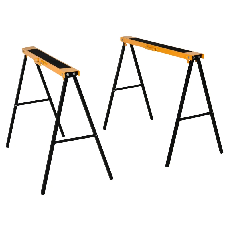 HOMCOM 2PCS Saw Horse Twin Pack Folding Workbench Metal Trestle Stands with Non-slip EVA Surface Orange