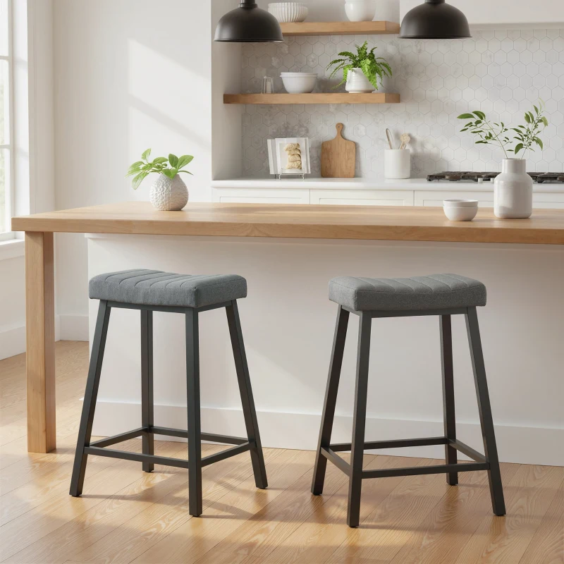 HOMCOM Set of 2 Bar Stools, Velvet Upholstered Counter Stools with Curved Seat and Footrest for Kitchen Island, Grey