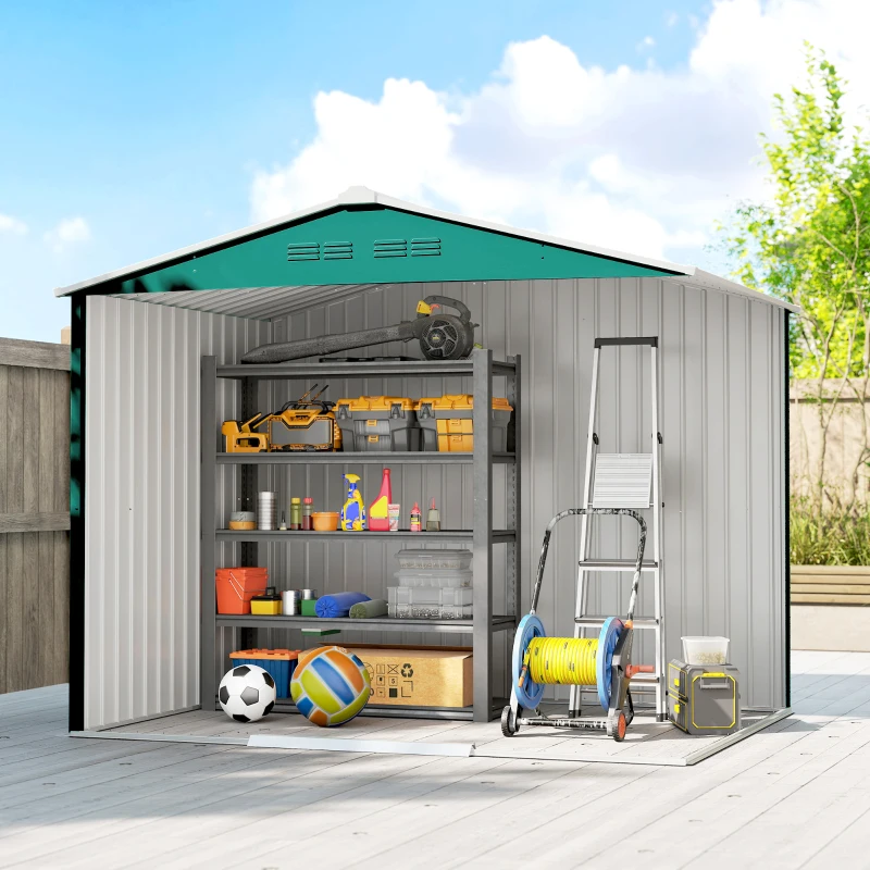 Outsunny 8' x 6' Outdoor Storage Shed, Metal Garden Tool Storage House with Lockable Sliding Doors and Vents, Green