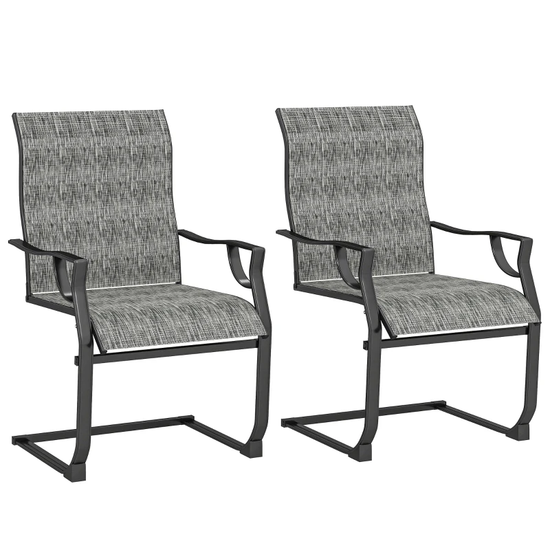 Outsunny C Spring Motion Patio Chairs Set of 2 with Curved High Backrest, Armrest, All Weather Breathable Fabric, Metal Frame