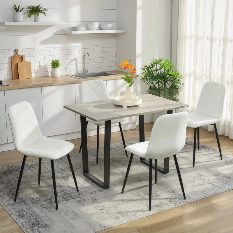 HOMCOM Dining Chairs Set of 4, Upholstered Dining Room Chairs with Steel Legs, Modern Kitchen Chair for Dining Room, Cream