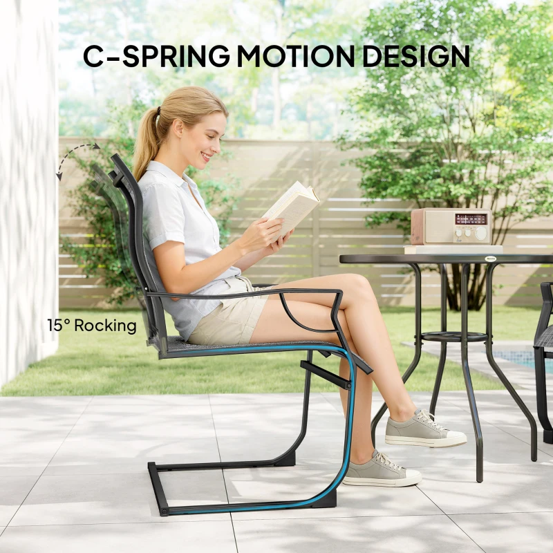 Outsunny C Spring Motion Patio Chairs Set of 2 with Curved High Backrest, Armrest, All Weather Breathable Fabric, Metal Frame