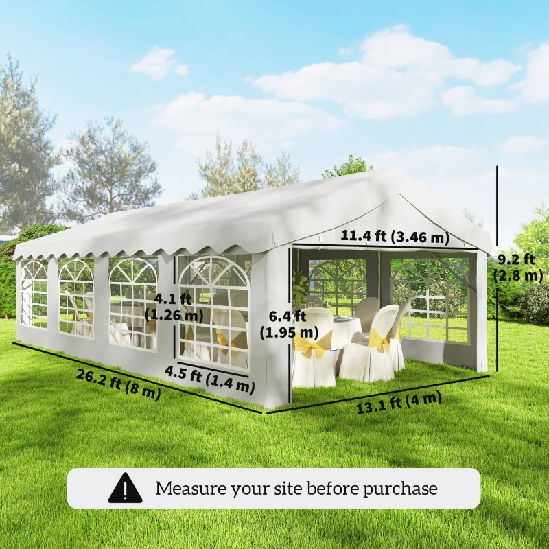 Outsunny 13'x26' Heavy Duty Large Party Tent & Carport with Removable Sidewalls, Windows, Portable Garage Canopy Tent, White