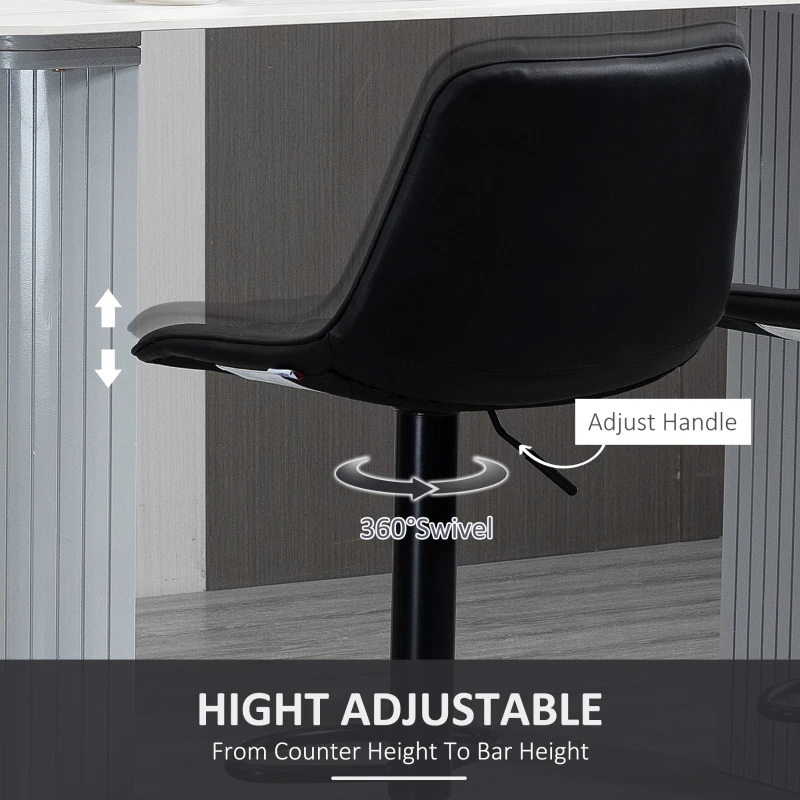 HOMCOM Bar Stools Set of 2, Swivel Counter Height Barstools with Back, Footrest, Adjustable Height, Black