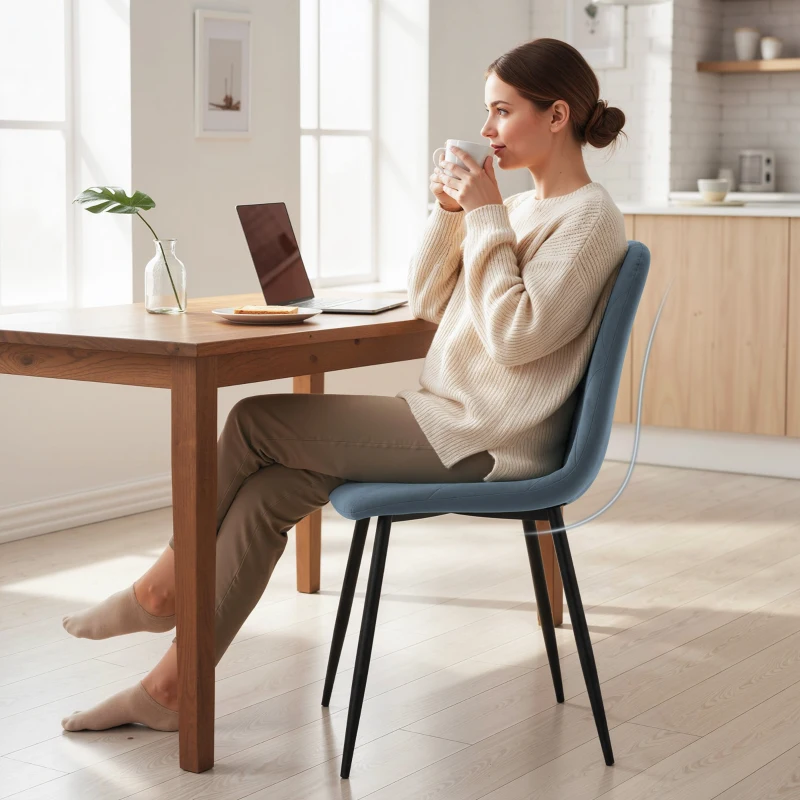 HOMCOM Dining Chairs Set of 4, Upholstered Dining Room Chairs with Steel Legs, Modern Kitchen Chair for Dining Room, Light Blue