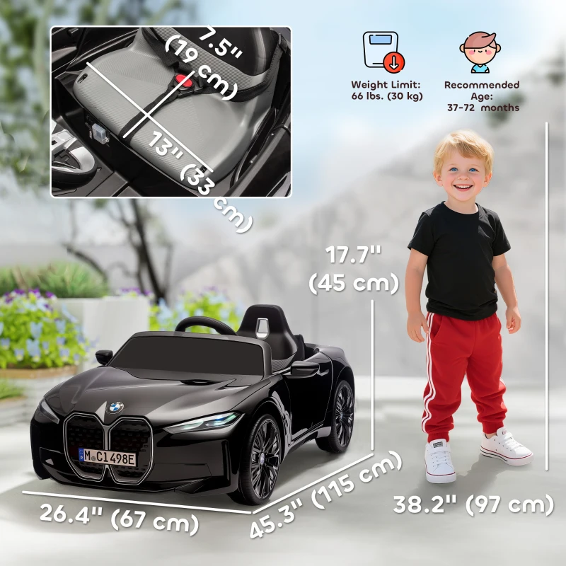 Aosom 12V Electric Ride on Car with Remote Control, 3.1 MPH Kids Ride-on Toy for Boys and Girls with Portable Battery, Suspension System, Horn Honking, Music, Lights, Black