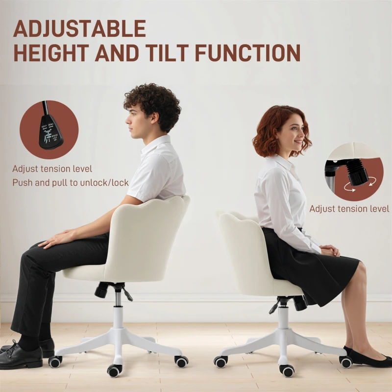 HOMCOM Office Chair, Armless Swivel Desk Chair with Adjustable Height, Backrest, Tilt Function for Office, Vanity, Cream