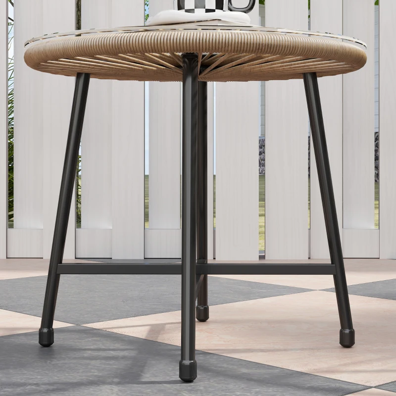 Outsunny Outdoor Bistro Set, 3 Piece Wicker Patio Furniture Set with Acapulco Chairs and Glass-Top Table, Natural Wood