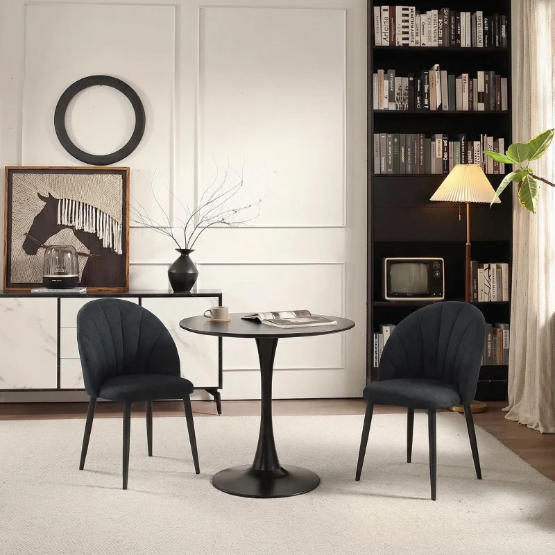 HOMCOM Modern Dining Chairs Set of 4, Upholstered Dining Room Chairs with Metal Legs, Shell Backrest, Padded Seat, Black