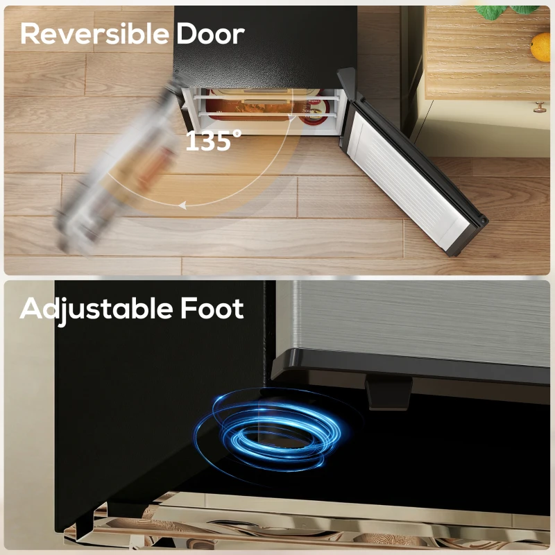 HOMCOM 2.1 Cu. Ft. Mini Freezer, Compact Upright Freezer with Reversible Door, Removable Shelf, Adjustable Temperature, Silver
