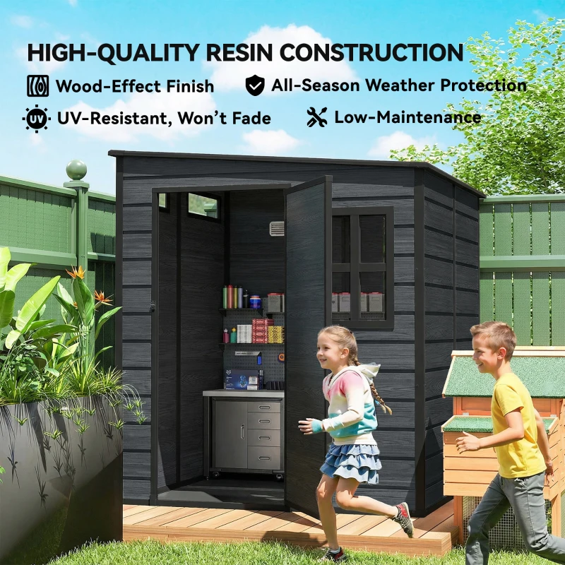 Outsunny Outdoor Storage Shed with Lockable Door, Garden Shed with Vents and Windows for Backyard, Dark Grey