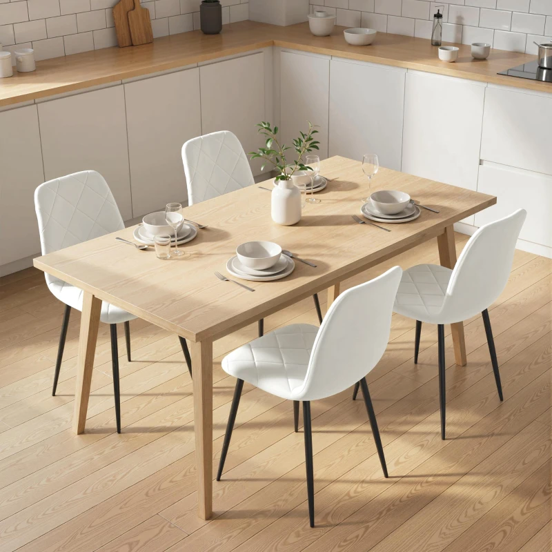 HOMCOM Dining Chairs Set of 4, Upholstered Dining Room Chairs with Steel Legs, Modern Kitchen Chair for Dining Room, Cream