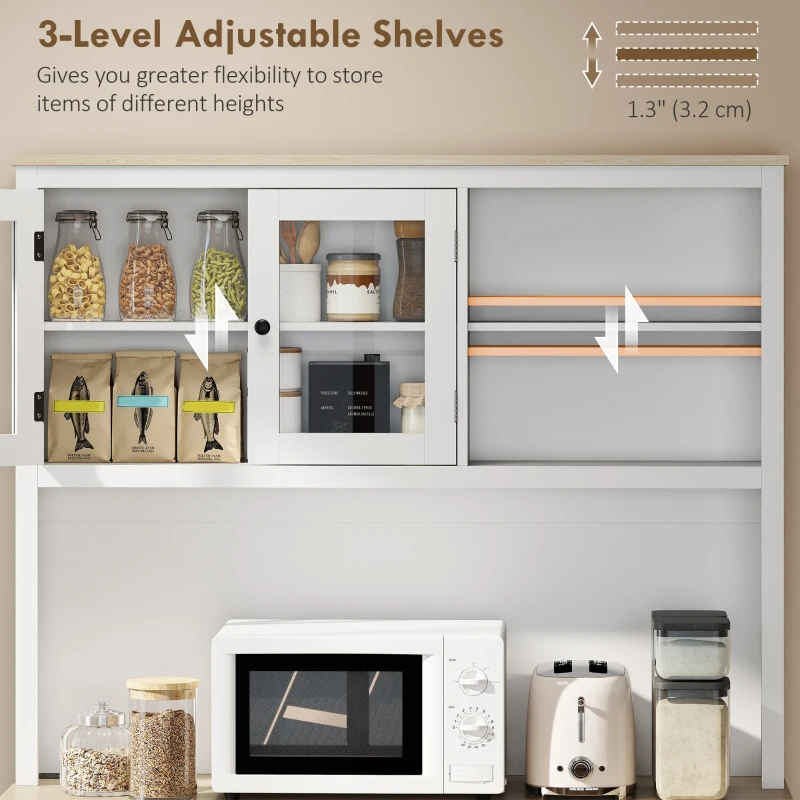 HOMCOM 69" Kitchen Pantry Cabinet with Charging Station Kitchen Cabinet with Microwave Stand 7 Gallon Trash Can Cabinet White