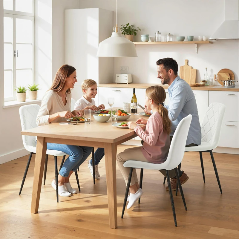 HOMCOM Dining Chairs Set of 4, Upholstered Dining Room Chairs with Steel Legs, Modern Kitchen Chair for Dining Room, Cream