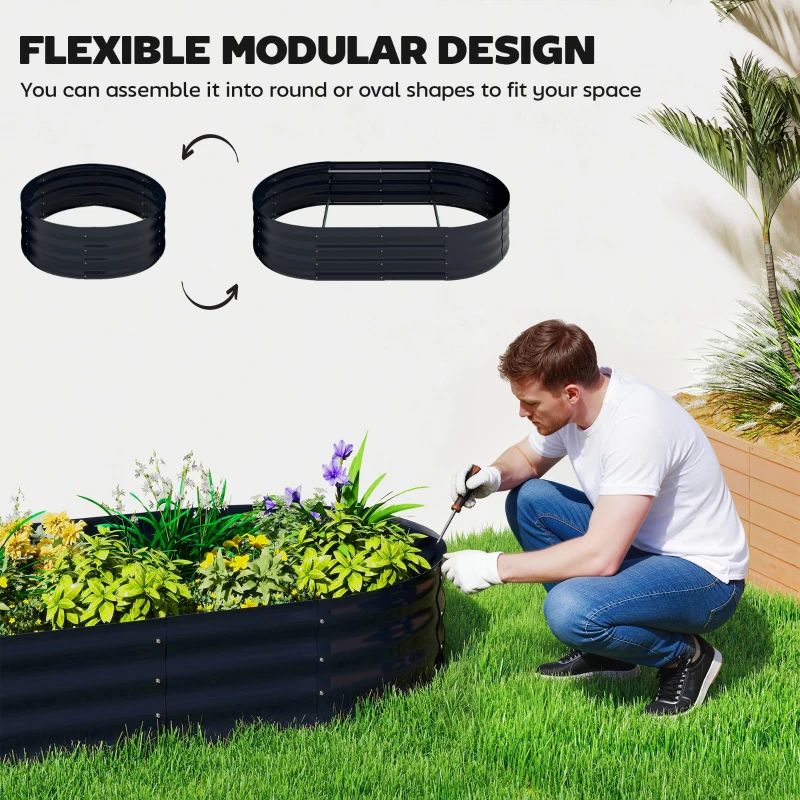 Outsunny Galvanised Raised Garden Bed with Arched Trellis, 5 x 3 x 6ft Metal Outdoor Planter Box with Open Bottom, Dark Gray