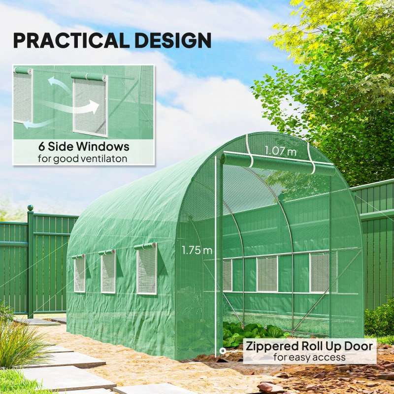 Outsunny 11.5' x 6.6' x 6.6' Walk-in Tunnel Greenhouse Garden Plant Seed Growing Warm House Outdoor Hot House w/ Roll Up Door, Windows, PE Cover Green