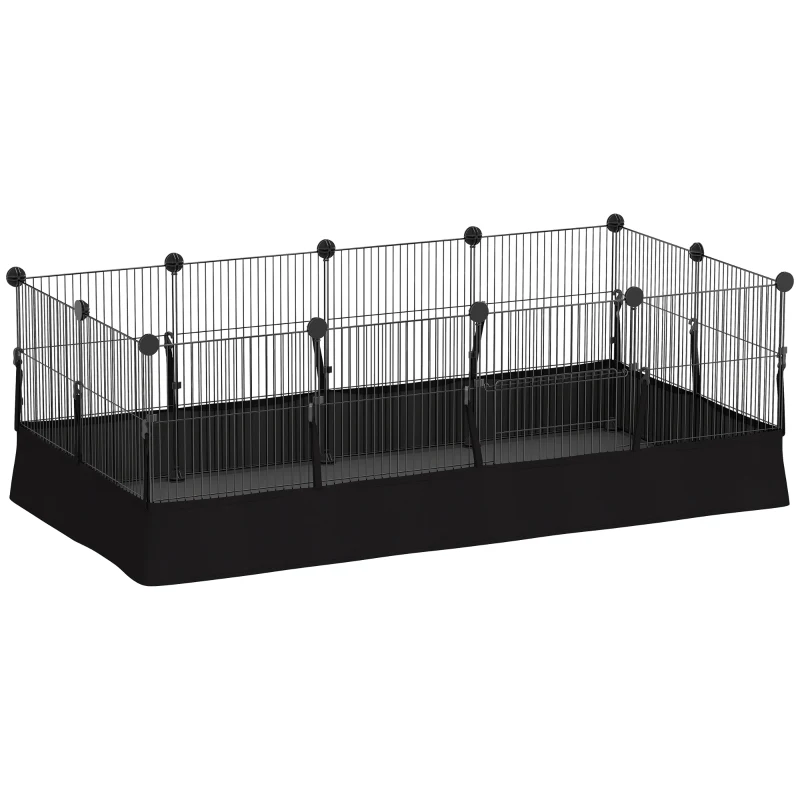 PawHut Small Animal Cage Waterproof Mat DIY Animal Playpen for Guinea Pigs Rabbits 12 Panels and Door Black