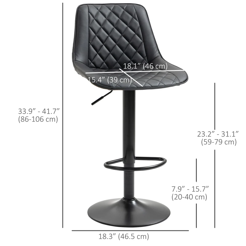 HOMCOM Bar Stools Set of 2, Swivel Counter Height Barstools with Back, Footrest, Adjustable Height, Black