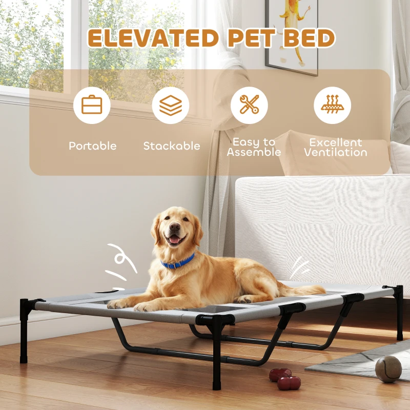 PawHut Elevated Dog Bed, Raised Dog Cot for XL Sized Dogs, Indoor & Outdoor, 48" x 36" x 9", Light Grey