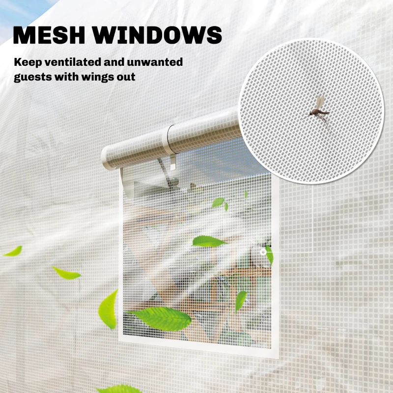 Outsunny 11.5x6.6x6.6ft Walk-in Tunnel Greenhouse Portable Garden Plant Growing Warm House with Door and Ventilation Window, White