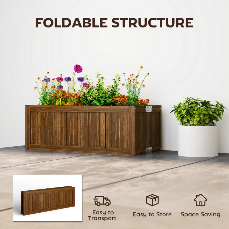 Outsunny Foldable Elevated Planter Box, Wooden Raised Garden Bed for Backyard Patio to Grow Vegetables Herbs Flowers, Carbonized