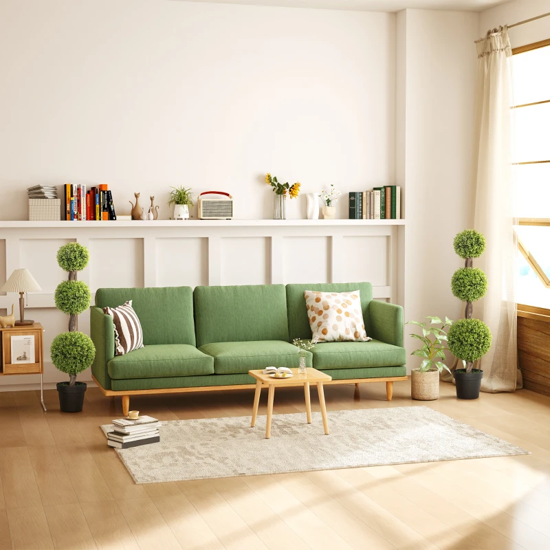 HOMCOM Set of 2 Artificial Ball Boxwood Topiary Trees, Fake Plants in Pots for Indoor Outdoor Decor, Green