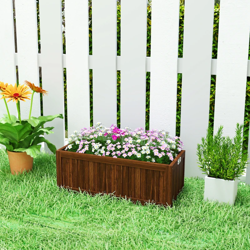 Outsunny Foldable Elevated Planter Box, Wooden Raised Garden Bed for Backyard Patio to Grow Vegetables Herbs Flowers, Carbonized