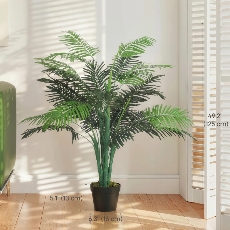 Outsunny 4FT Artificial Palm Tree Set of 2, Fake Tropical Tree with Lifelike Leaves, Faux Plant in Pot for Indoor Decoration, Green