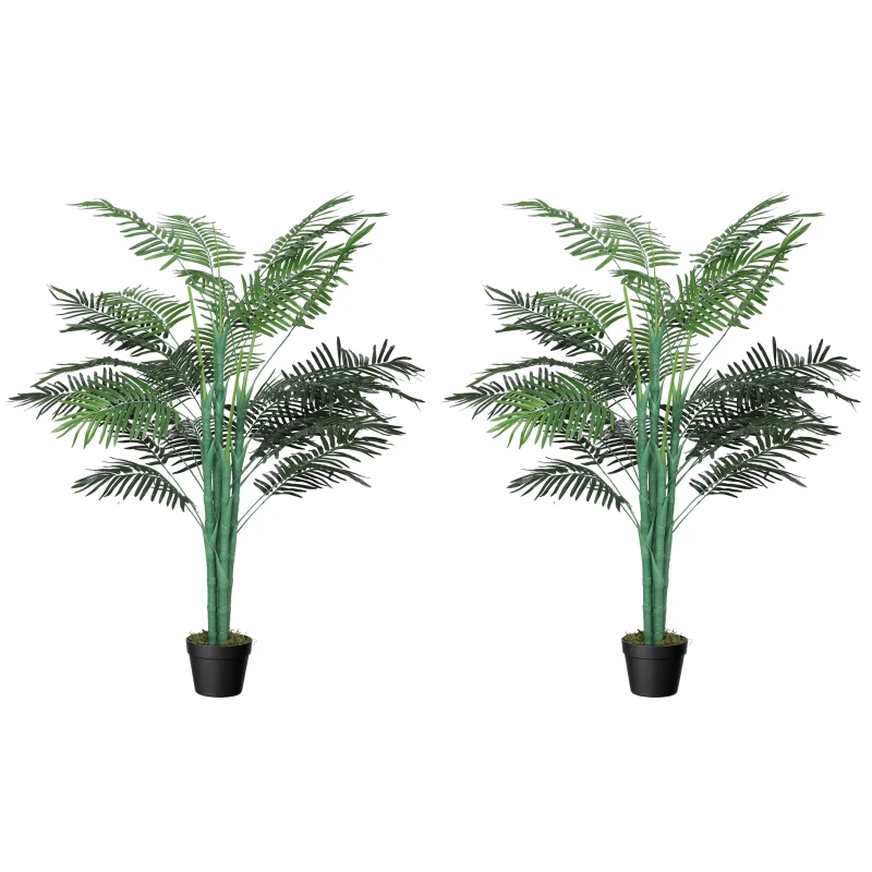 Outsunny 5FT Artificial Palm Tree Set of 2, Fake Tropical Tree with Lifelike Leaves, Faux Plant in Pot for Indoor Decoration, Green