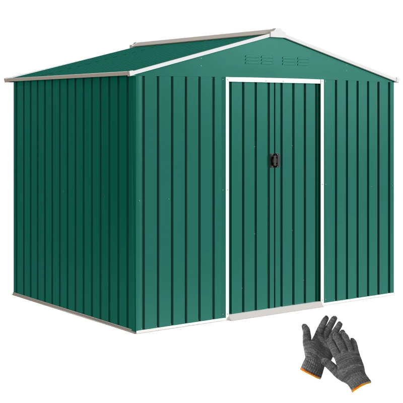 Outsunny 8' x 6' Outdoor Storage Shed, Metal Garden Tool Storage House with Lockable Sliding Doors and Vents, Green