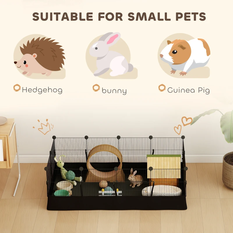 PawHut Small Animal Cage Waterproof Mat DIY Animal Playpen for Guinea Pigs Rabbits 12 Panels and Door Black