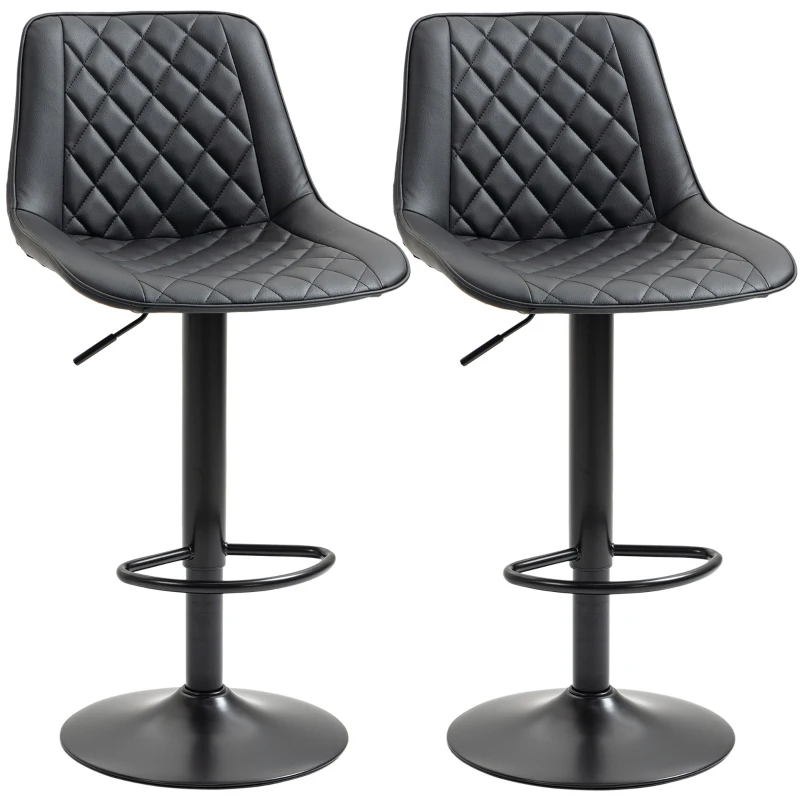 HOMCOM Bar Stools Set of 2, Swivel Counter Height Barstools with Back, Footrest, Adjustable Height, Black