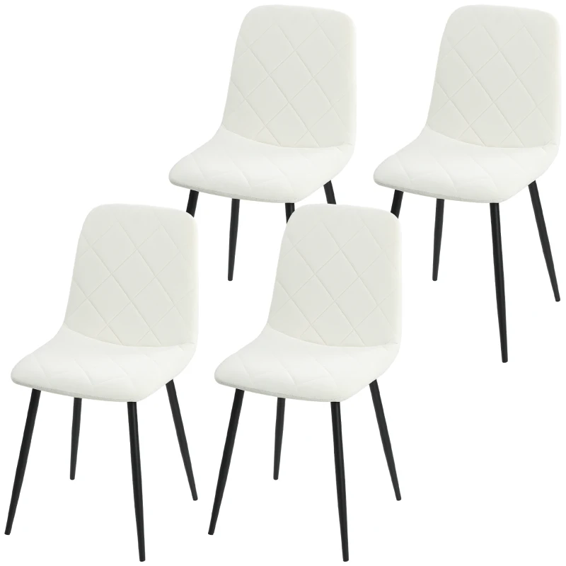 HOMCOM Dining Chairs Set of 4, Upholstered Dining Room Chairs with Steel Legs, Modern Kitchen Chair for Dining Room, Cream