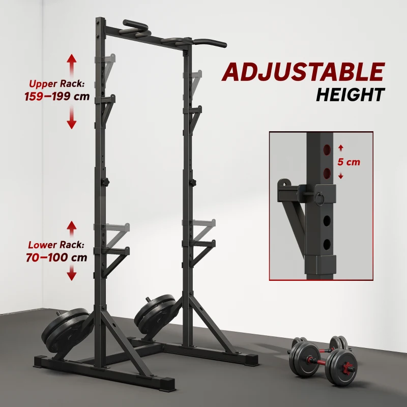 Soozier Adjustable Squat Rack, Multi-Function Bench Press Rack with Weight Plate Holders and Pull up Bar, Black