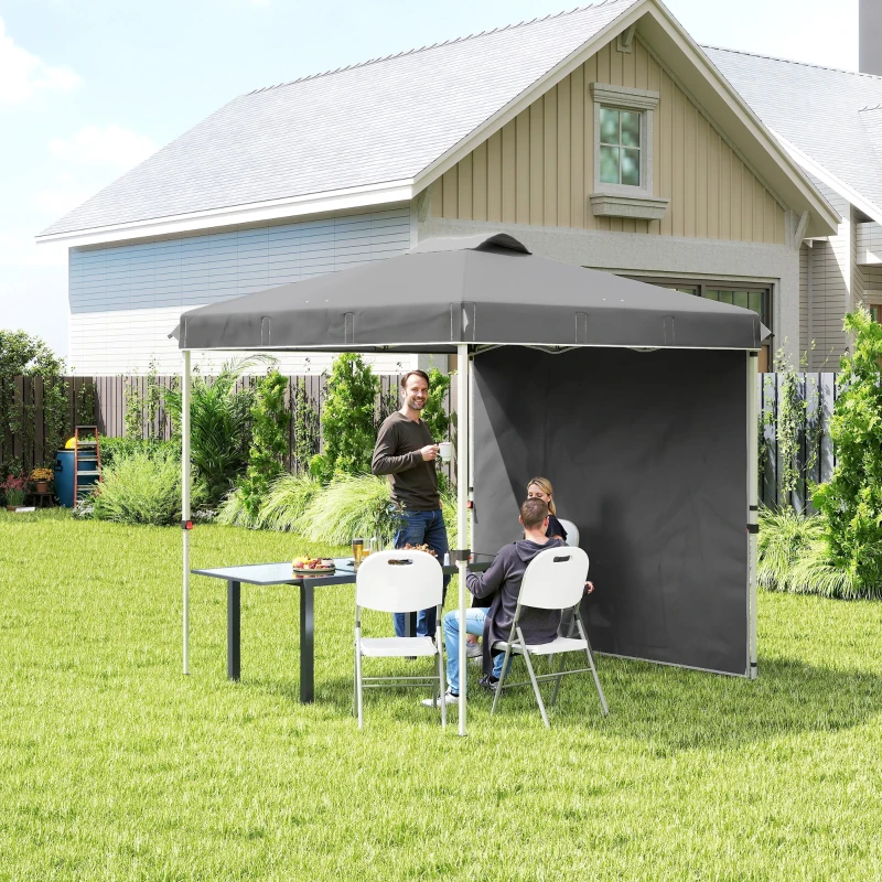 Outsunny 8 x 8 ft Pop Up Canopy with 1 Sidewall, Carry Bag and 4 Sand Bags, Height Adjustable Instant Sun Shelter, Dark Grey