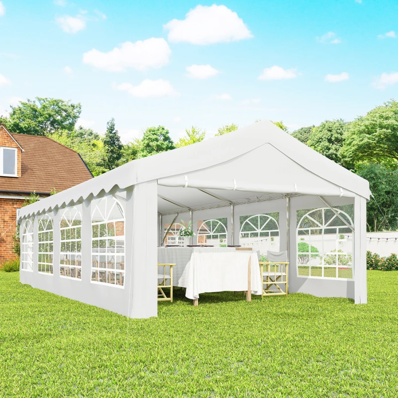 Outsunny 13'x26' Heavy Duty Large Party Tent & Carport with Removable Sidewalls, Windows, Portable Garage Canopy Tent, White