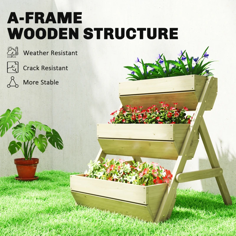 Outsunny 3 Tier Elevated Planter Box, Vertical Wooden Raised Garden Bed for Flowers, Vegetables, 26" x 30" x 30", Light Green