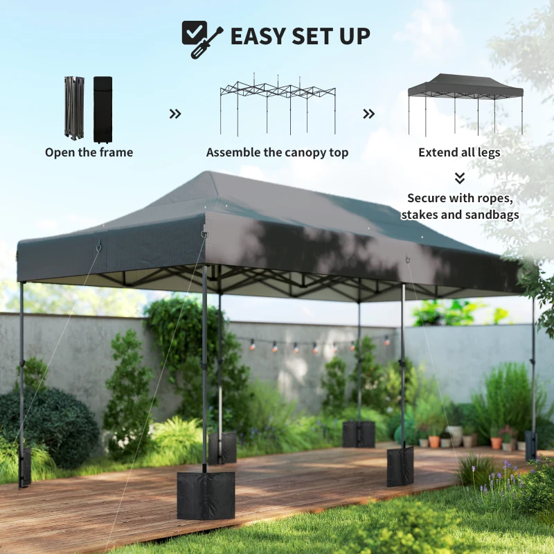 Outsunny 10 x 20 ft Pop Up Canopy Tent, Heavy Duty UPF50+ Outdoor Portable Instant Canopy Shelter with Wheeled Bag, Dark Gray