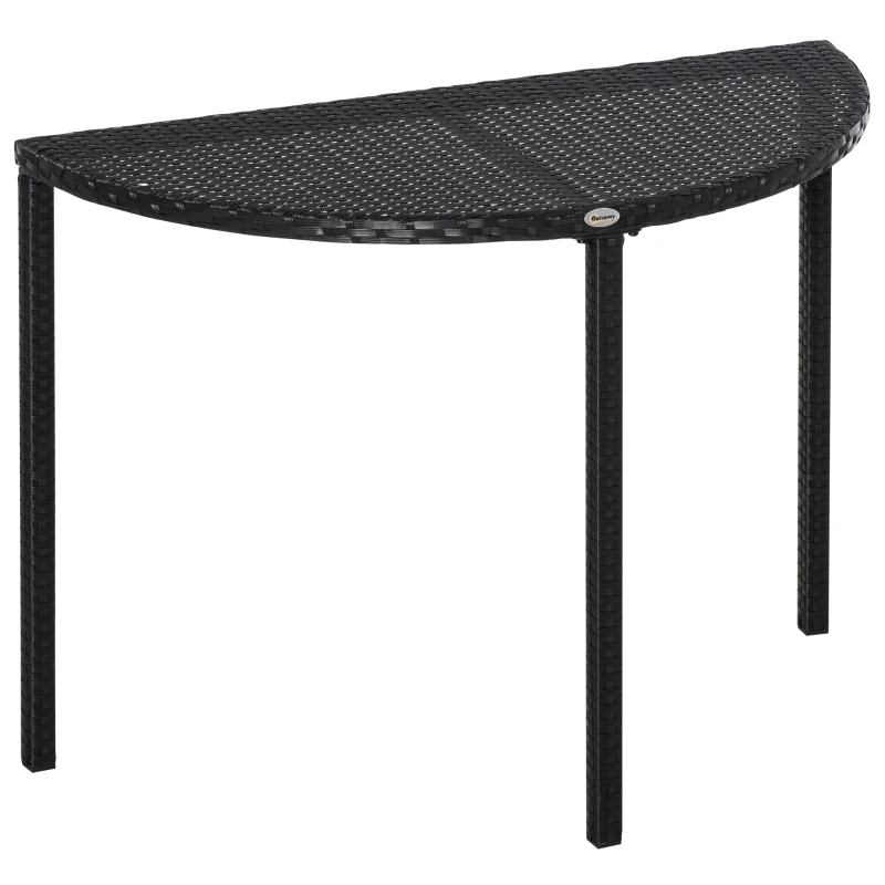 Outsunny Half Round Side Table, PE Rattan Coffee Table with Metal Frame for Patio, Garden, Balcony, Black