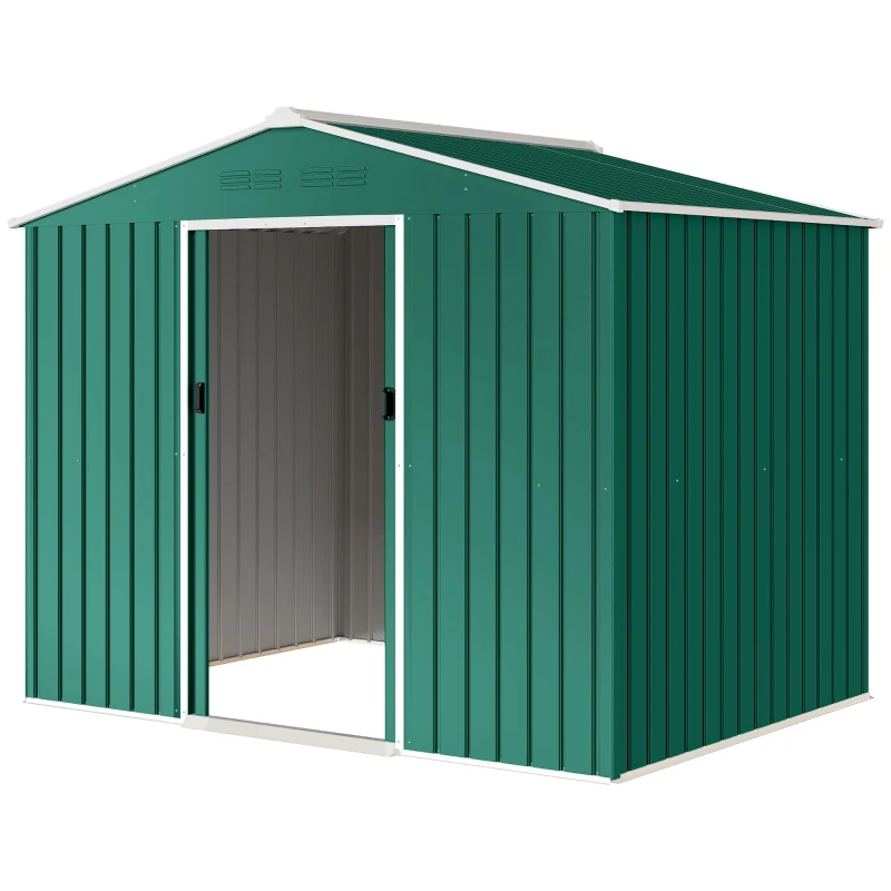 Outsunny 8' x 6' Outdoor Storage Shed, Metal Garden Tool Storage House with Lockable Sliding Doors and Vents, Green