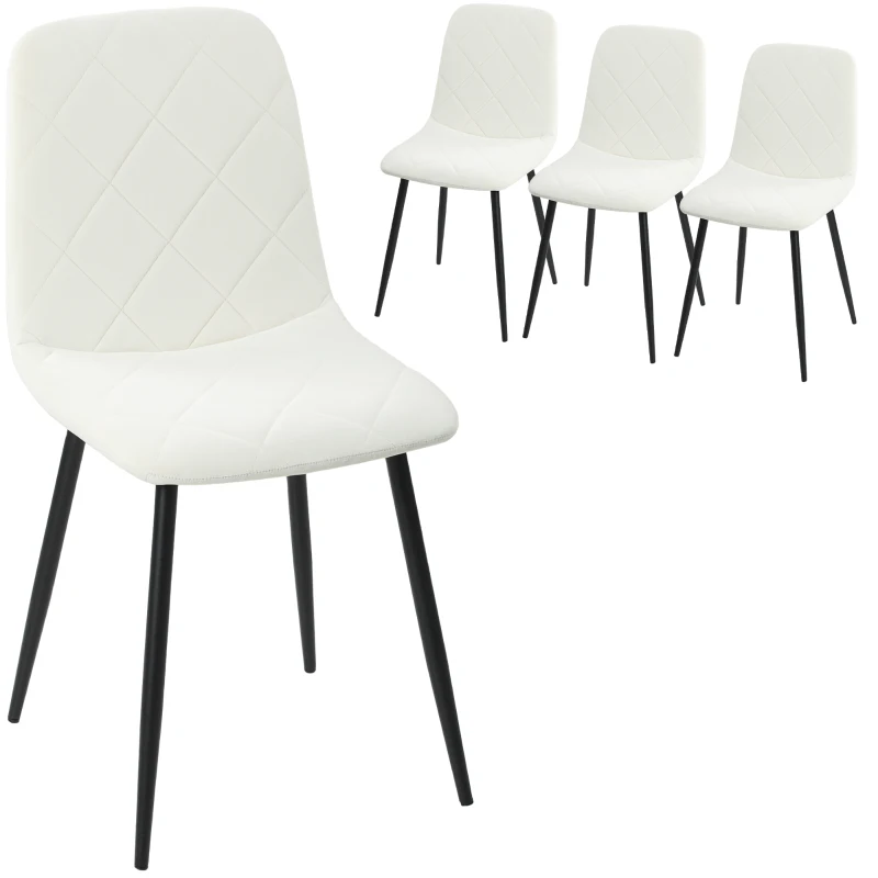 HOMCOM Dining Chairs Set of 4, Upholstered Dining Room Chairs with Steel Legs, Modern Kitchen Chair for Dining Room, Cream