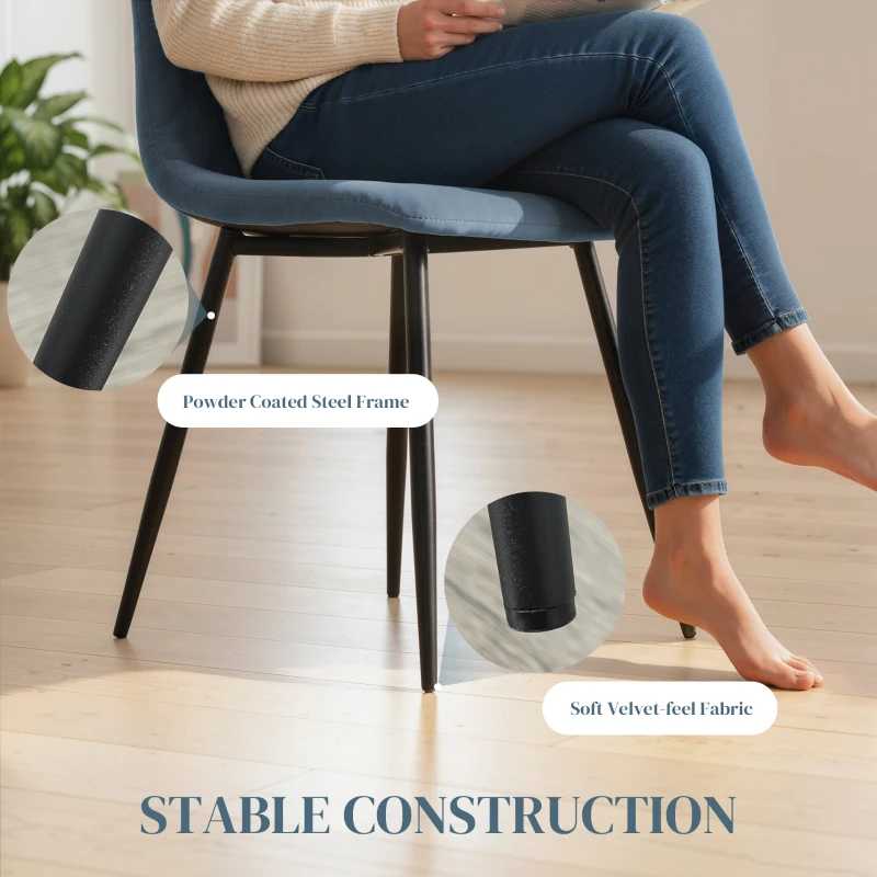 HOMCOM Dining Chairs Set of 4, Upholstered Dining Room Chairs with Steel Legs, Modern Kitchen Chair for Dining Room, Light Blue