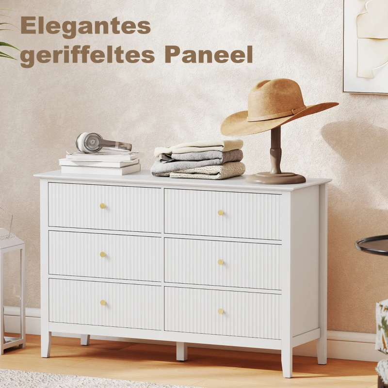 HOMCOM Double Chest of Drawers, Modern 6 Drawer Dresser for Bedroom, Living Room, Hallway, Closet, White