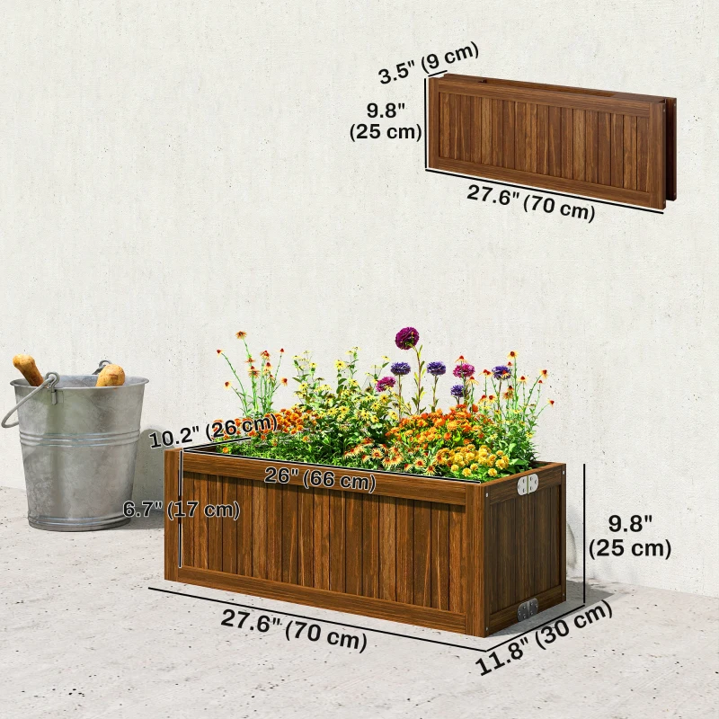 Outsunny Foldable Elevated Planter Box, Wooden Raised Garden Bed for Backyard Patio to Grow Vegetables Herbs Flowers, Carbonized